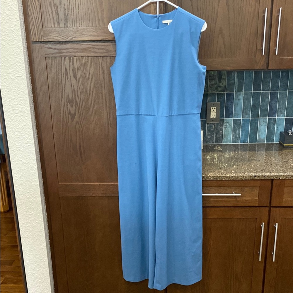 OAK + FORT Blue Sheath Maxi Dress Sleeveless Crew Neck